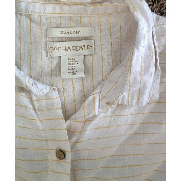 Cynthia Rowley 100% Linen Wood Button Up Blouse Sz XS Yellow Striped Oversized - Picture 3 of 6